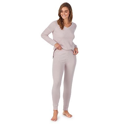 Women s Cuddl Duds Ribbed Pajama Top Banded Bottom Pajama Pants Set
