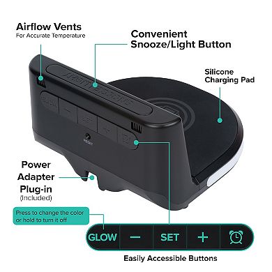 La Crosse Technology 617-148V2 Wireless Charging Alarm Clock with Glowing Light Base