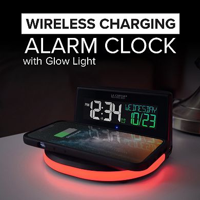 La Crosse Technology 617-148V2 Wireless Charging Alarm Clock with Glowing Light Base