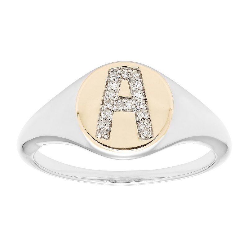 Its Personal 14k Gold Over Sterling Silver Diamond Accent Initial Signet R