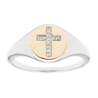 It's Personal 14k Gold Over Sterling Silver Diamond Accent Cross Signet Ring