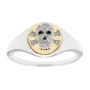 It's Personal 14k Gold Over Sterling Silver Diamond Accent Skull Signet Ring