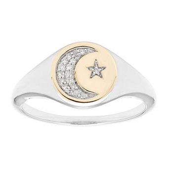 It's Personal 14k Gold Over Sterling Silver Diamond Accent Moon & Star Signet Ring