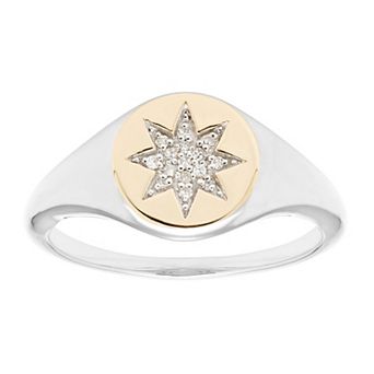 It's Personal 14k Gold Over Sterling Silver Diamond Accent Starburst Signet Ring