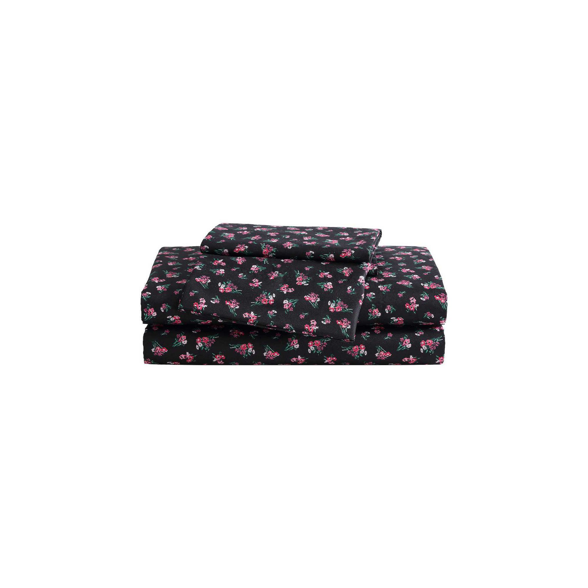 Betsey Johnson Printed Sheet Set, Bouquet Ditsy Black