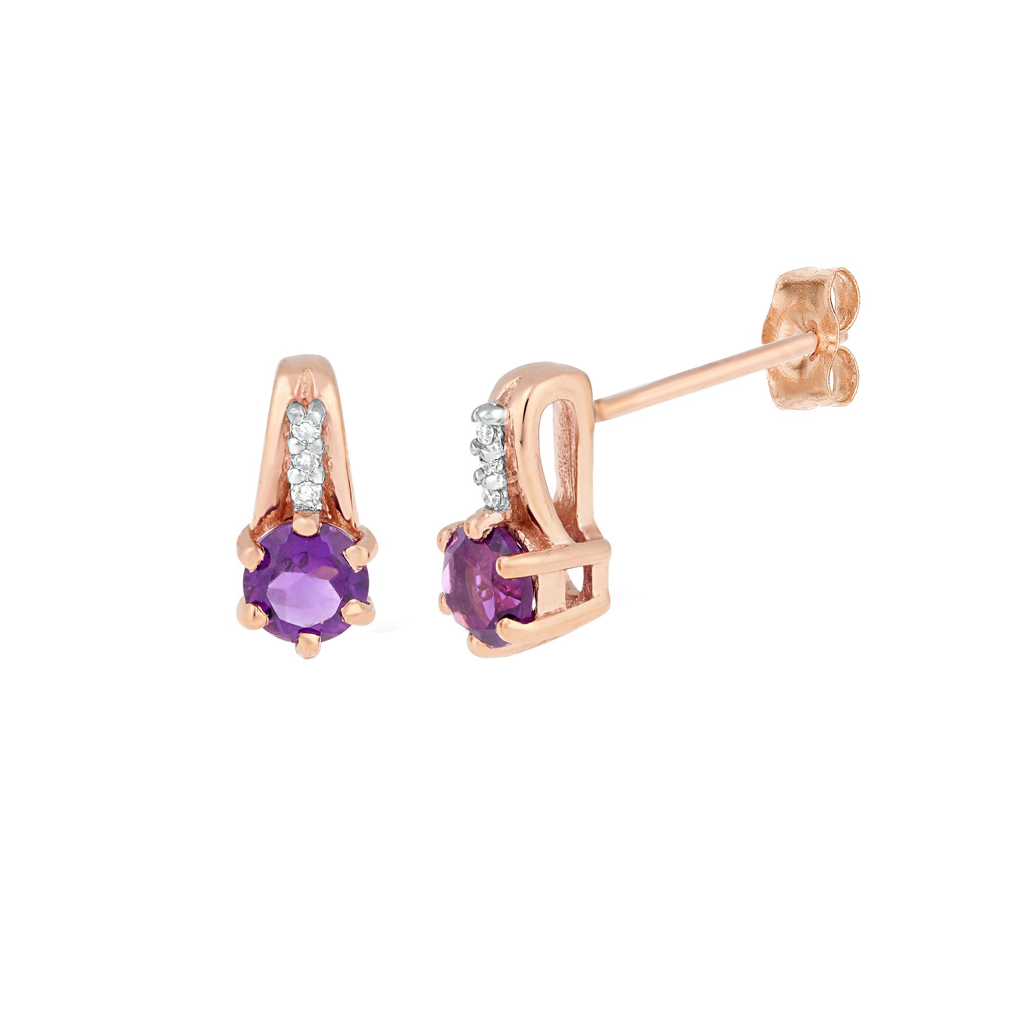 Gemminded 10k Rose Gold Amethyst & Diamond Accent Earrings, Womens