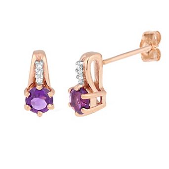 Gemminded 10k Rose Gold Amethyst & Diamond Accent Earrings