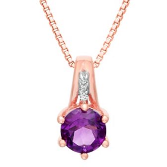 Gemminded 10k Rose Gold Amethyst & 0.01 Carat T.W. Diamond Accented Pendant Necklace