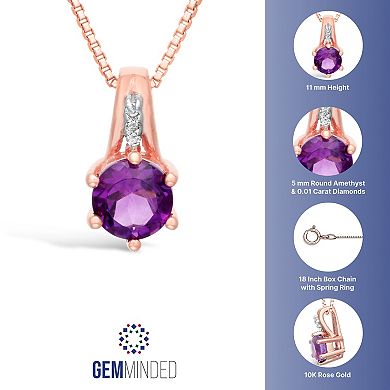 Gemminded 10k Rose Gold Amethyst & 0.01 Carat T.W. Diamond Accented Pendant Necklace