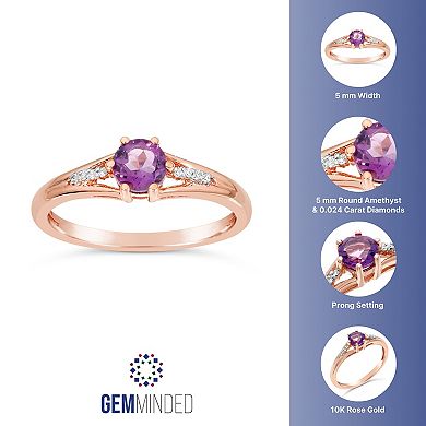 Gemminded 10k Rose Gold Amethyst & 0.024 Carat T.W. Diamond Accented Ring