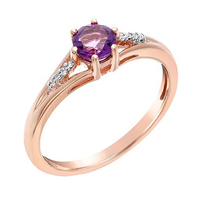 Gemminded 10k Rose Gold Amethyst & 0.024 Carat T.W. Diamond Accented Ring