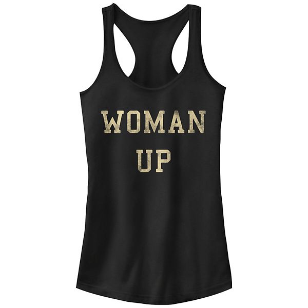 Juniors' Woman Up Gold And Bold Graphic Tank Top