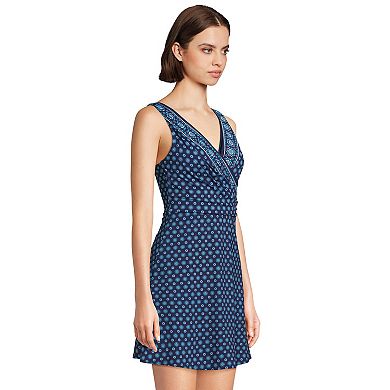 Women's Lands' End Tummy Control Surplice Faux-Wrap One-Piece Swim Dress