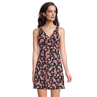Women's Lands' End Tummy Control Surplice Faux-Wrap One-Piece Swim Dress