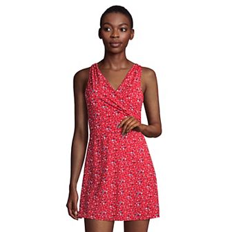 Women's Lands' End Tummy Control Surplice Faux-Wrap One-Piece Swim Dress