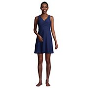 Women's Lands' End D-Cup UPF 50 Tummy Control Surplice One-Piece Swim Dress