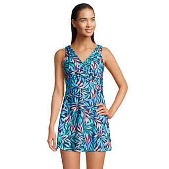 Women's Lands' End Tummy Control Surplice Faux-Wrap One-Piece Swim Dress