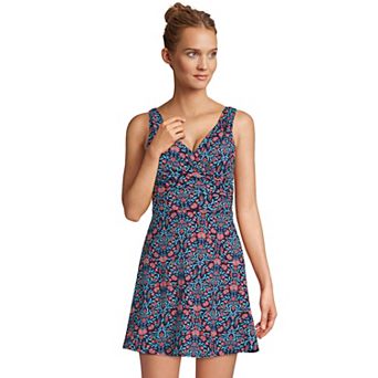 Women's Lands' End Tummy Control Surplice Faux-Wrap One-Piece Swim Dress