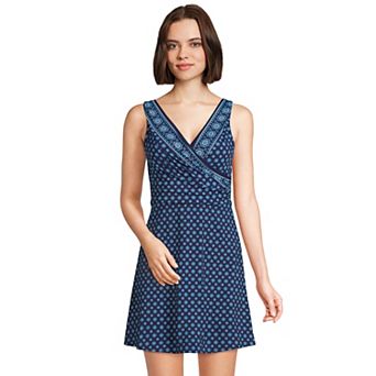 Women's Lands' End Tummy Control Surplice Faux-Wrap One-Piece Swim Dress