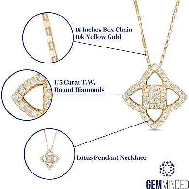 Gemminded 10k Gold 1/5 Carat T.W. Diamond Lotus Pendant Necklace