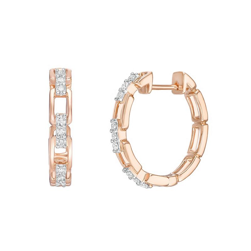 Gemminded 10k Rose Gold 1/4 Carat T.W. Diamond Link Hoop Earrings, Womens,