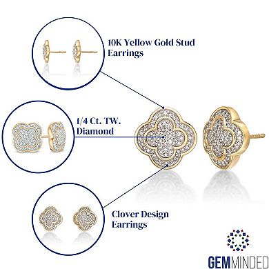 Gemminded 10k Gold 1/4 Carat T.W. Diamond Clover Stud Earrings