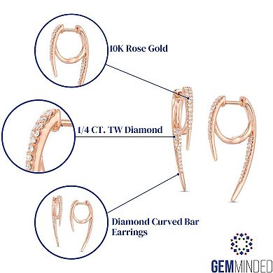 Gemminded 10k Rose Gold 1/4 Carat T.W. Diamond Curved Bar Earrings