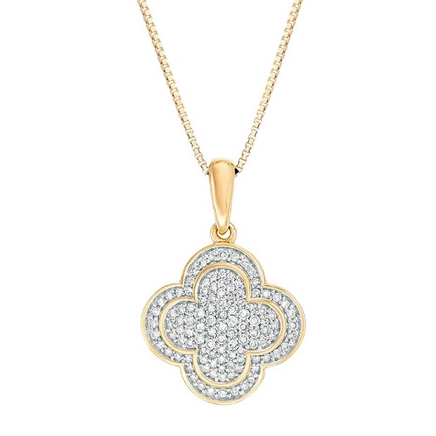 Gemminded 10k Gold 1/5 Carat T.W. Diamond Clover Pendant Necklace