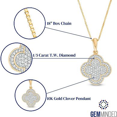 Gemminded 10k Gold 1/5 Carat T.W. Diamond Clover Pendant Necklace