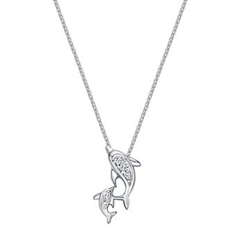 Gemminded 10k White Gold Diamond Accent Dolphin Pendant Necklace