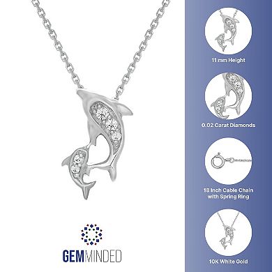 Gemminded 10k White Gold Diamond Accent Dolphin Pendant Necklace