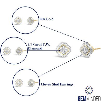 Gemminded 10k Gold 1/3 Carat T.W. Diamond Clover Stud Earrings