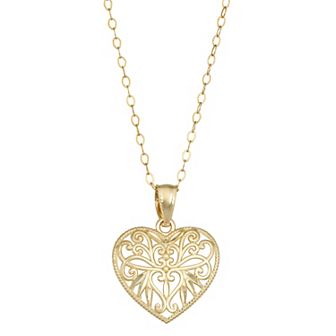 10k Gold Fancy Scroll Heart Pendant Necklace