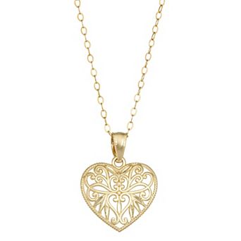 10k Gold Fancy Scroll Heart Pendant Necklace