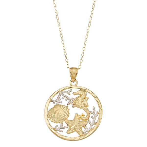 Two Tone 10k Gold Sea Life Pendant Necklace