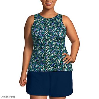 Plus Size Lands' End UPF 50 Bust Minimizer Tankini Swimsuit Top