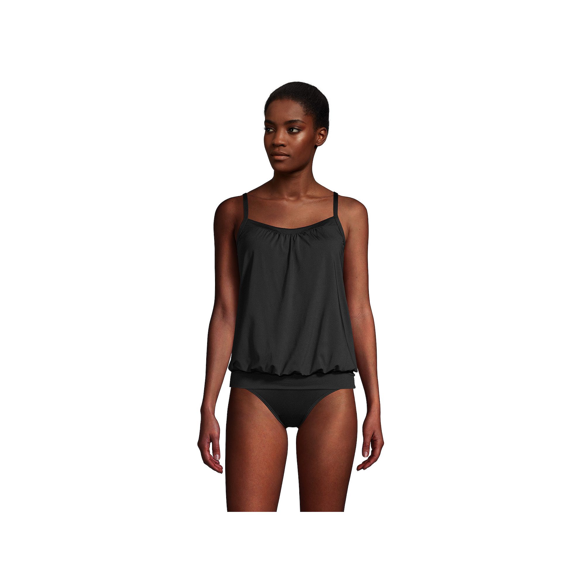 Womens Lands End UPF 50 Blouson Tankini Swimsuit Top, Size: 6, Black