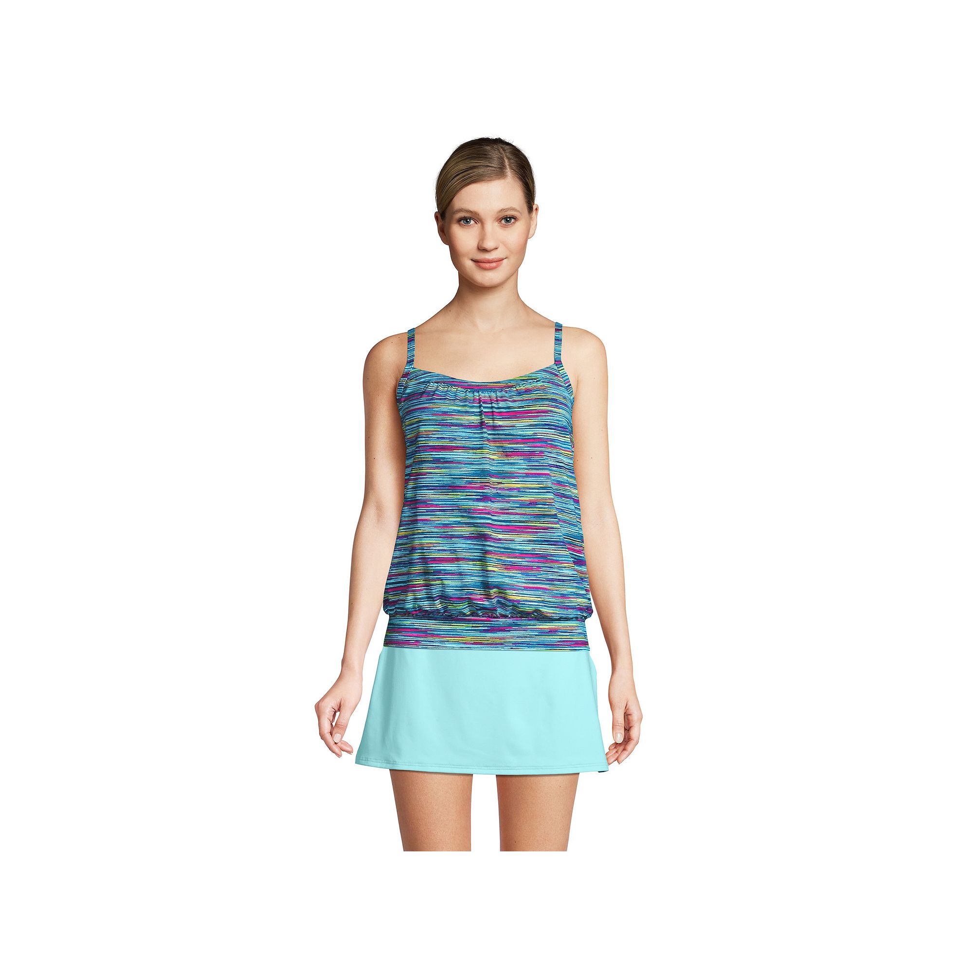 Womens Lands End UPF 50 Blouson Tankini Swimsuit Top, Size: 6 LONG, Deep 