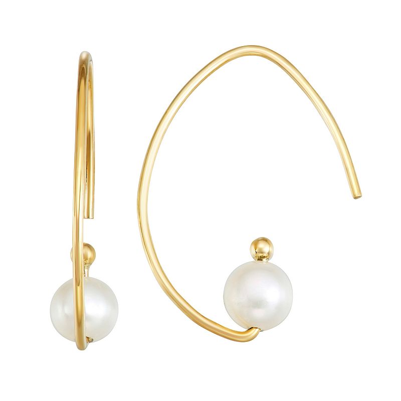 Forever 14K Freshwater Cultured Pearl Wire Oval Hoop Earrings, Womens, Whi