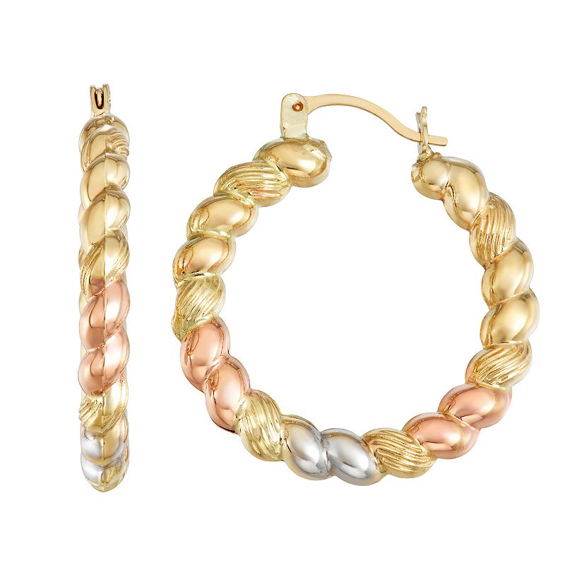 Forever 14K Tri-Tone Rope Hoop Earrings, Womens