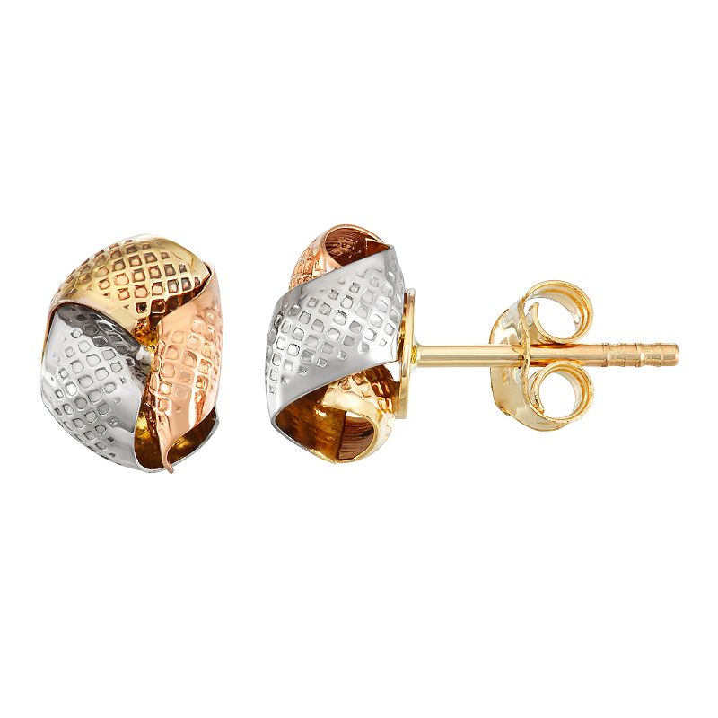 Forever 14K Tri-Tone Mesh Love Knot Stud Earrings, Womens