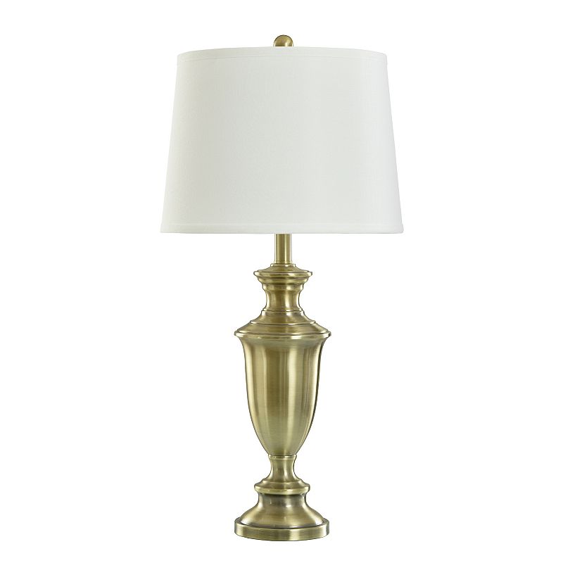 Steel Table Lamp - Antique Brass - Heavy White Shade