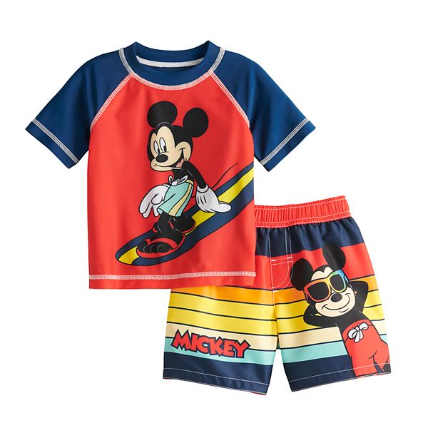 Baby Boy Disney's Mickey Mouse Rashguard Top & Swim Trunks Set