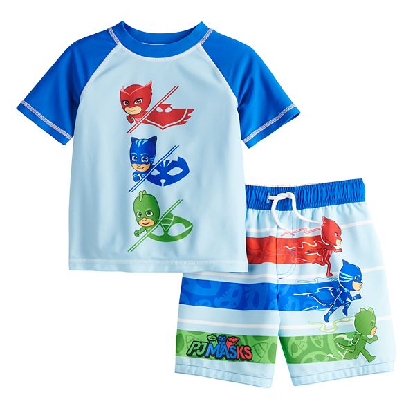 Toddler Boy PJ Masks Rashguard Top & Swim Trunks Set