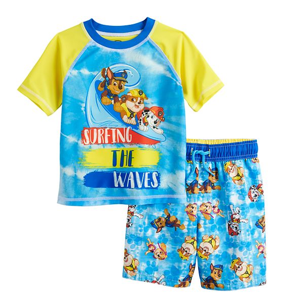 Toddler Swimsuit Bathing Suit Paw Patrol Boy's Swim Trunks and Rash Guard Set 