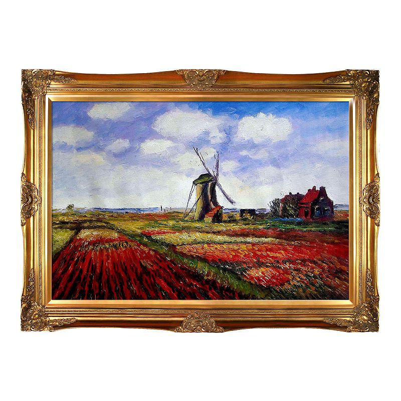 La Pastiche Tulip Field with the Rijnsburg Windmill by Claude Monet Framed 