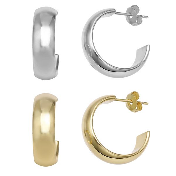 Aurielle 18k Gold Plated & Fine Silver-Plated C-Hoop Earring Set