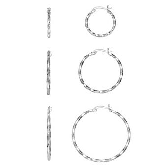 Aurielle Fine Silver-Plated Twisted Hoop Earring Set