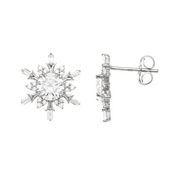LeRose by Lexi and Rose Sterling Silver & White Cubic Zirconia Snowflake Earrings