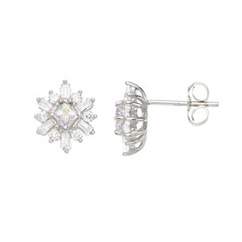 LeRose by Lexi and Rose Sterling Silver Aurora Borealis & White Cubic Zirconia Snowflake Earrings